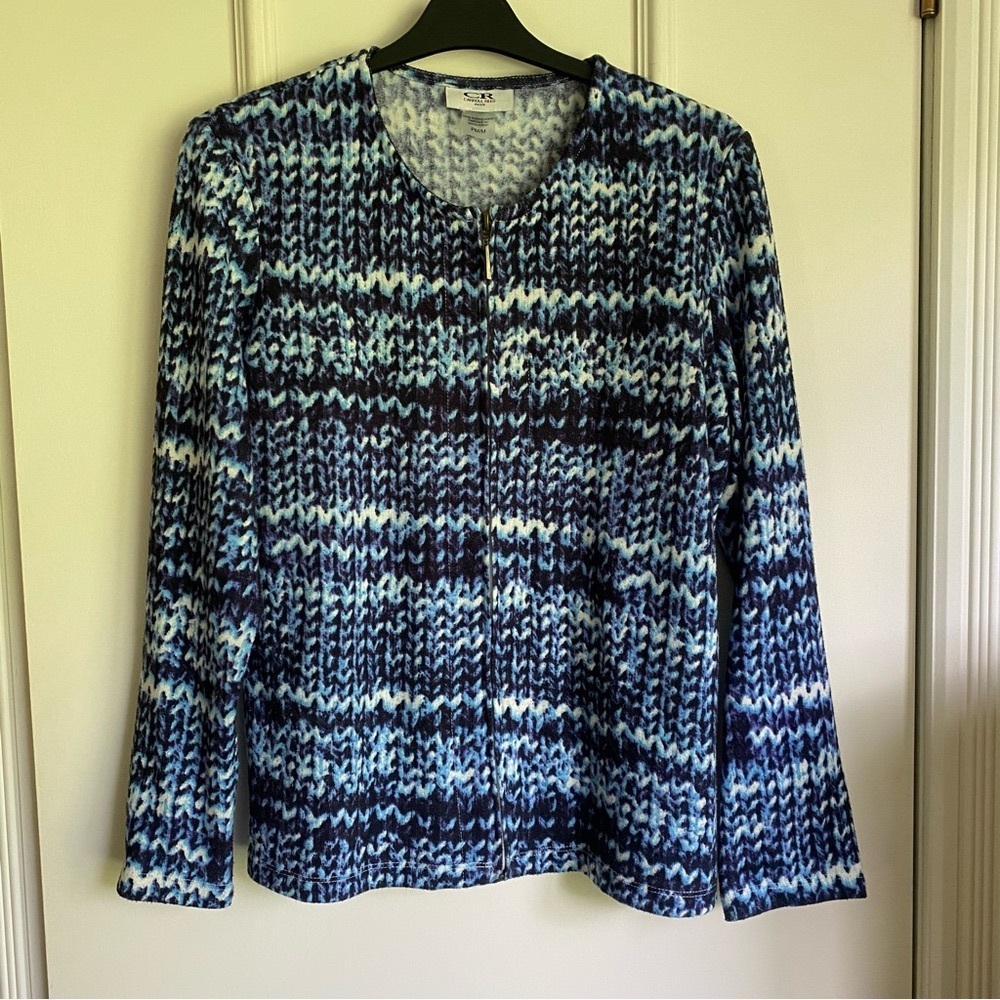 Blue and White Patterned zip up Cardigan